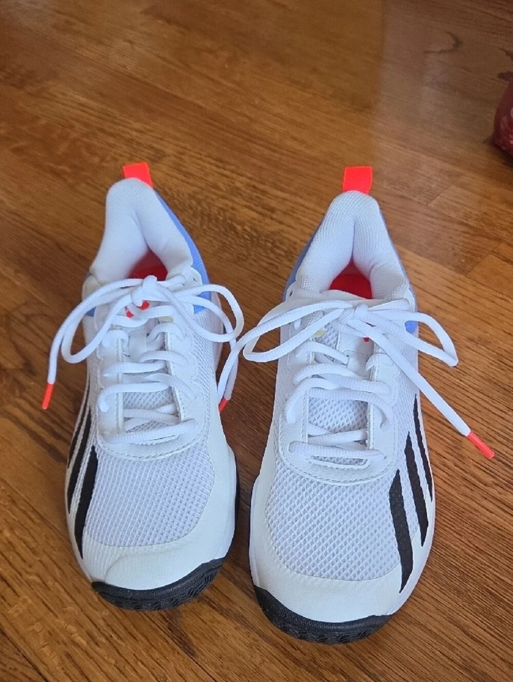 Adidas Kids White Sneakers with Blue and Black Accents